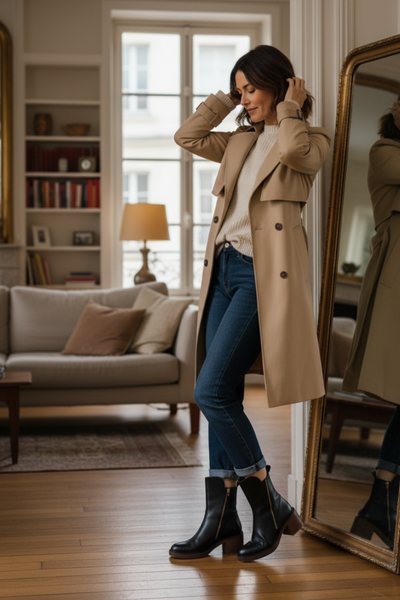 Valorine™ | Black leather boots with a comfortable heel, elegant and timeless