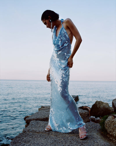 Naline™ | Sequin Halter Maxi Dress