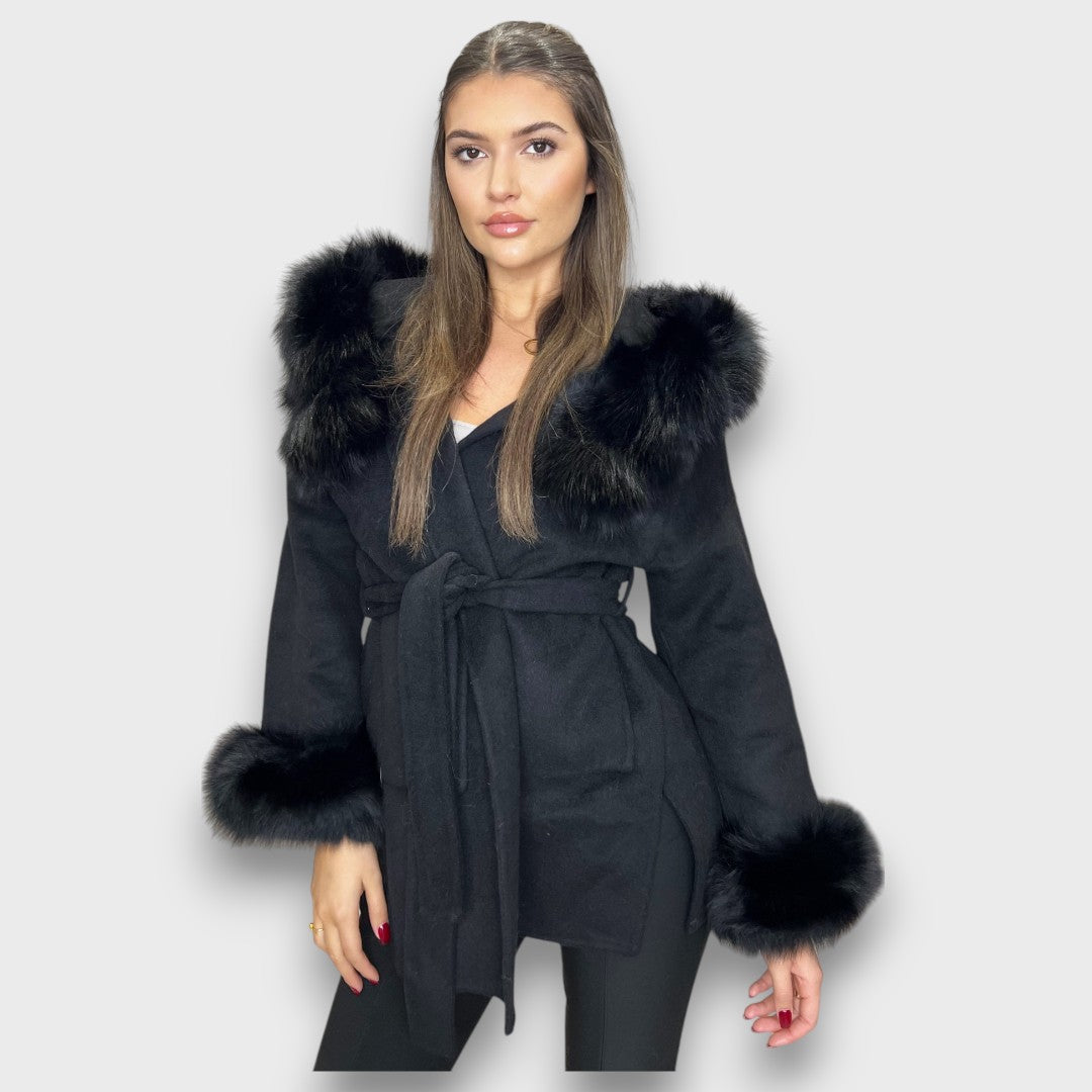 Cartelle – Cashmere Coat With Hood And Fur Details