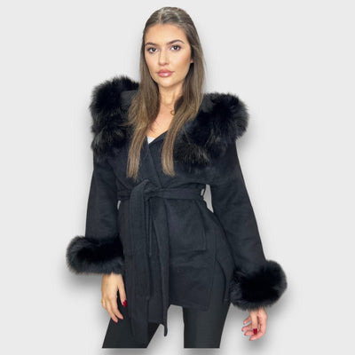 Cartelle – Cashmere Coat With Hood And Fur Details