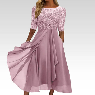Sylvana - Tea-Length Lace Embroidered Dress